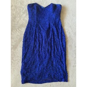 VTG‎ Destinee 100% Silk Beaded Strapless Formal Dress Royal Blue Party Size 6